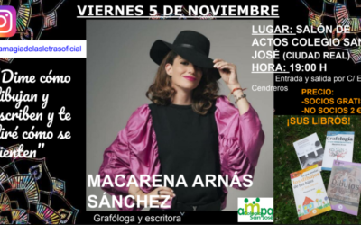 Charla de Macarena Arnás el viernes 5 de noviembre